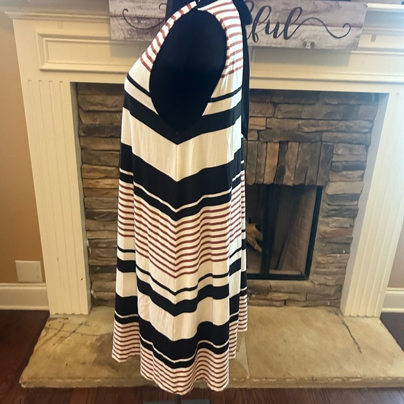 Loft Striped Sleeveless Dress - Black, White, Brown - Picture 3 of 8